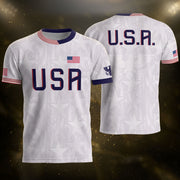 White USA Soccer Jersey Men Patriotic United States Football Shirt Team Sportswear Gift