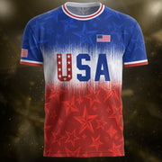 Navy Orange USA Soccer Jersey Patriotic Stars Stripes American Football Shirt Fan Apparel Tee