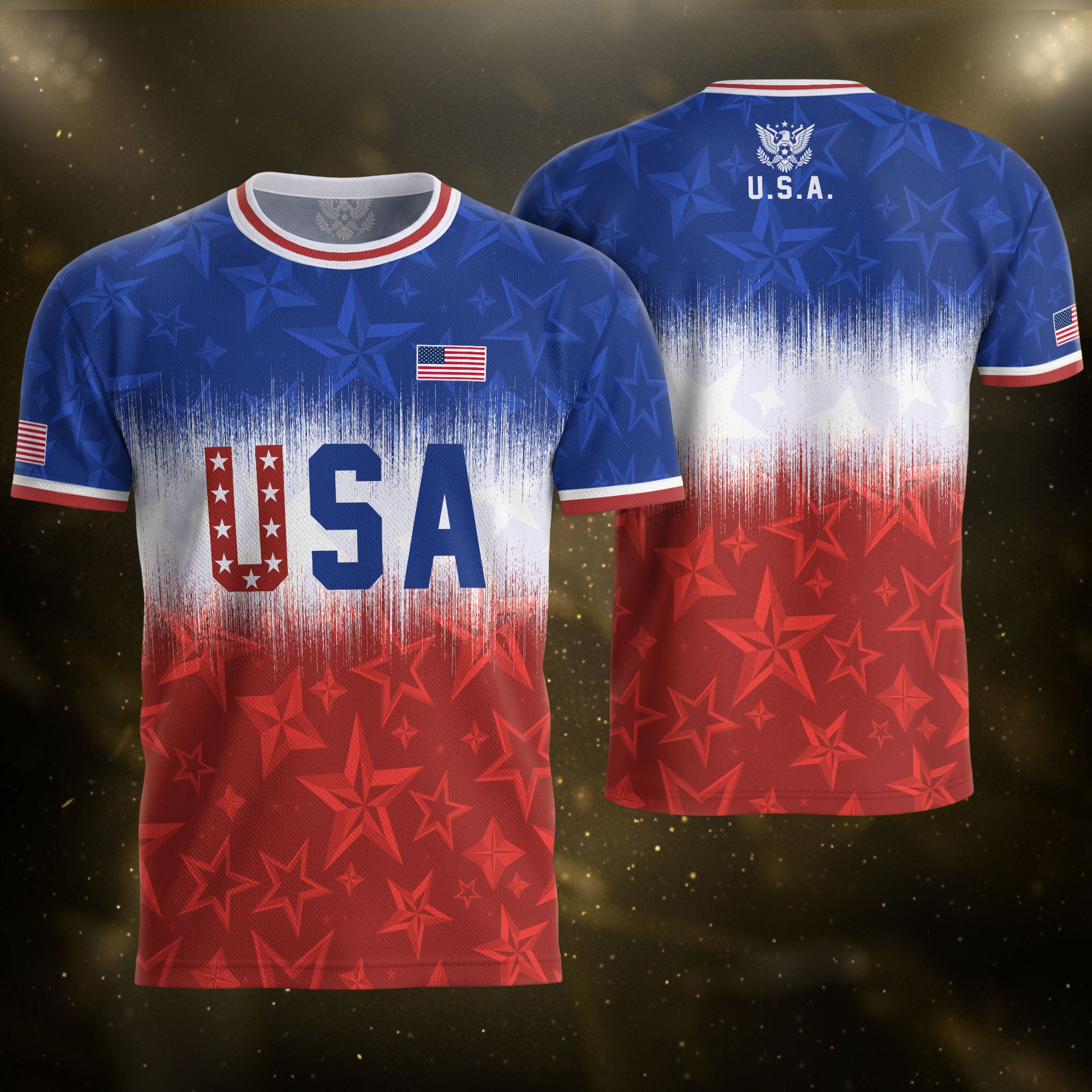 Navy Orange USA Soccer Jersey Patriotic Stars Stripes American Football Shirt Fan Apparel Tee