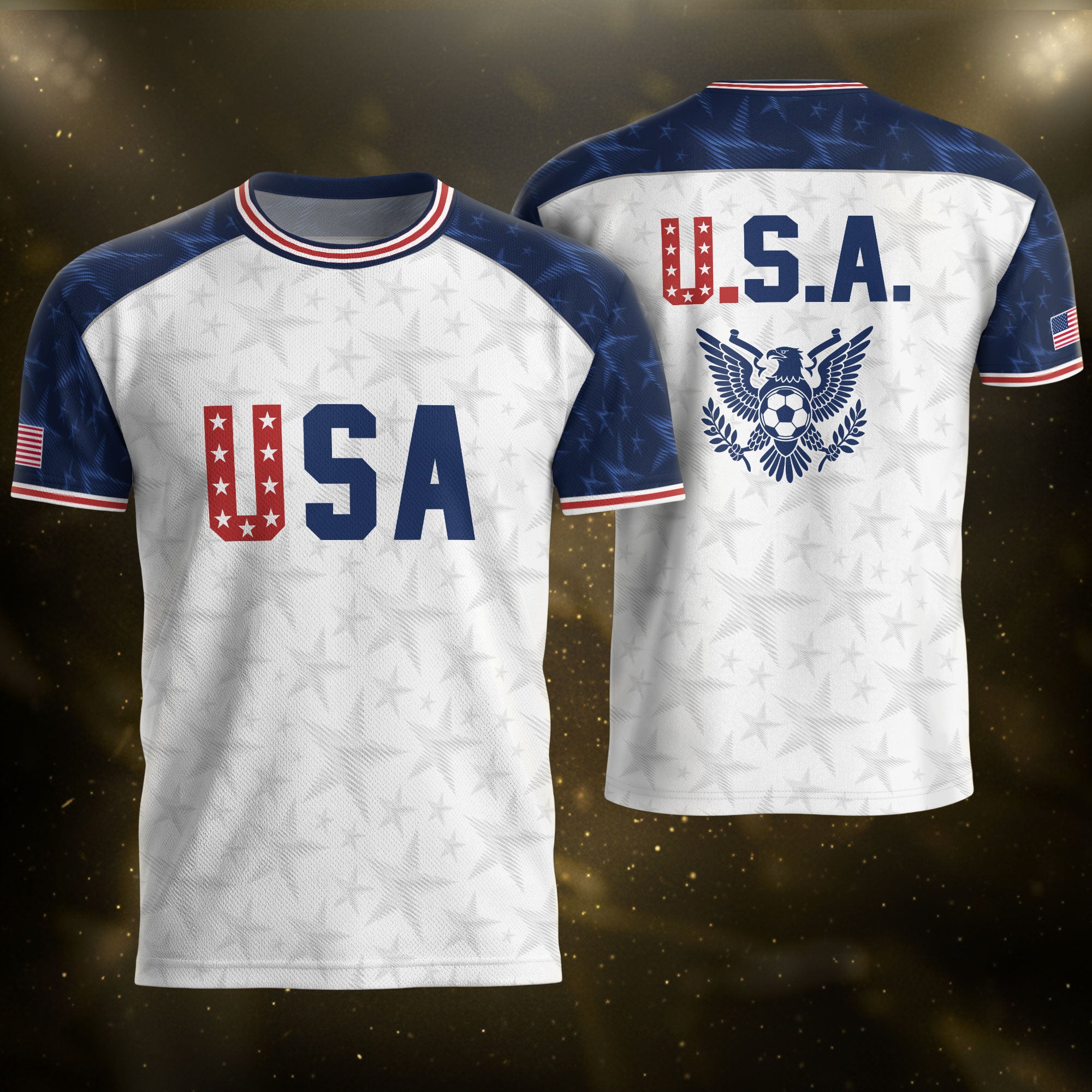 White USA Soccer Jersey Raglan American Flag Shirt Patriotic Eagle Crest Soccer Fan Tee