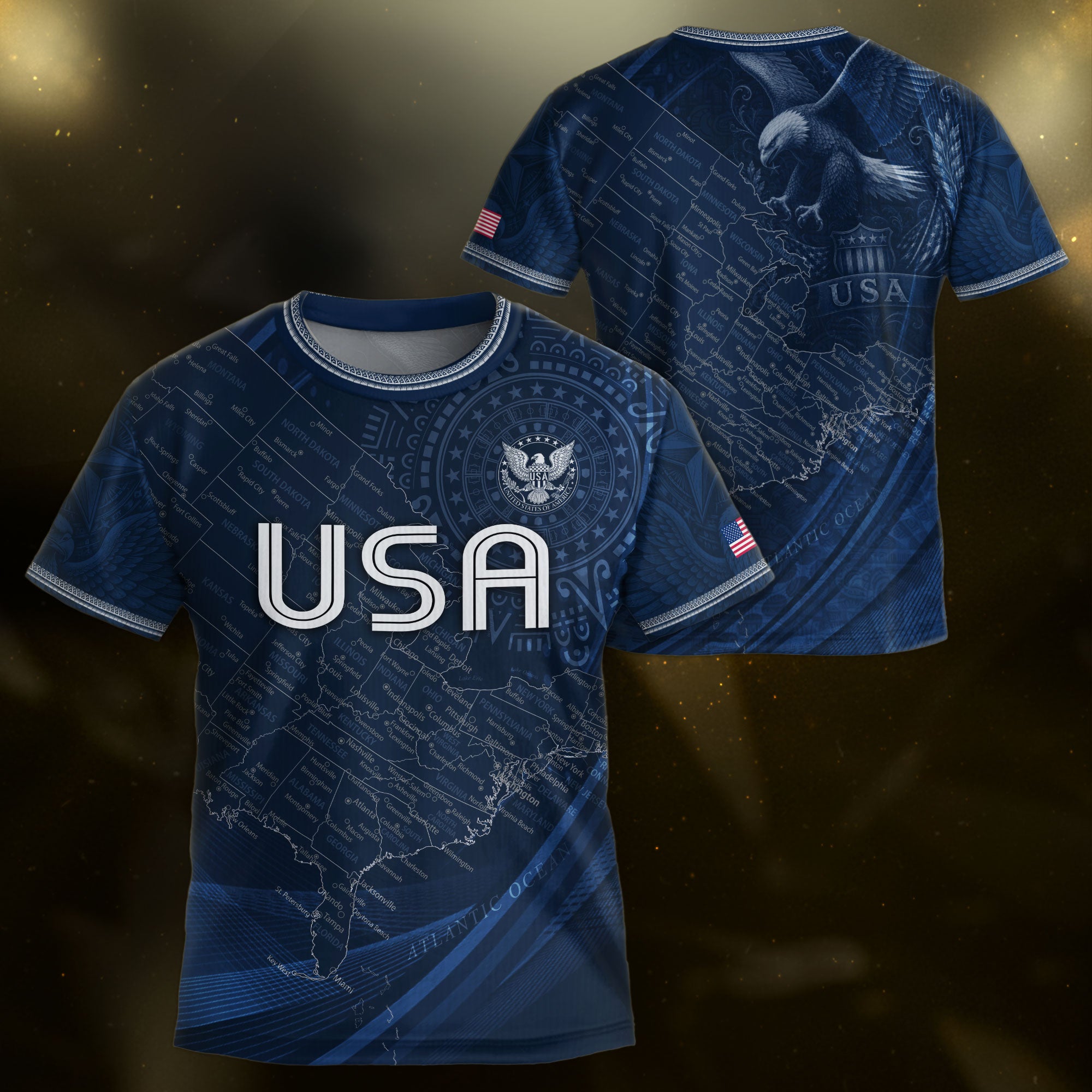 USA Kids Soccer Jersey Set Navy Blue Eagle Map Patriotic Football Outfit Kit