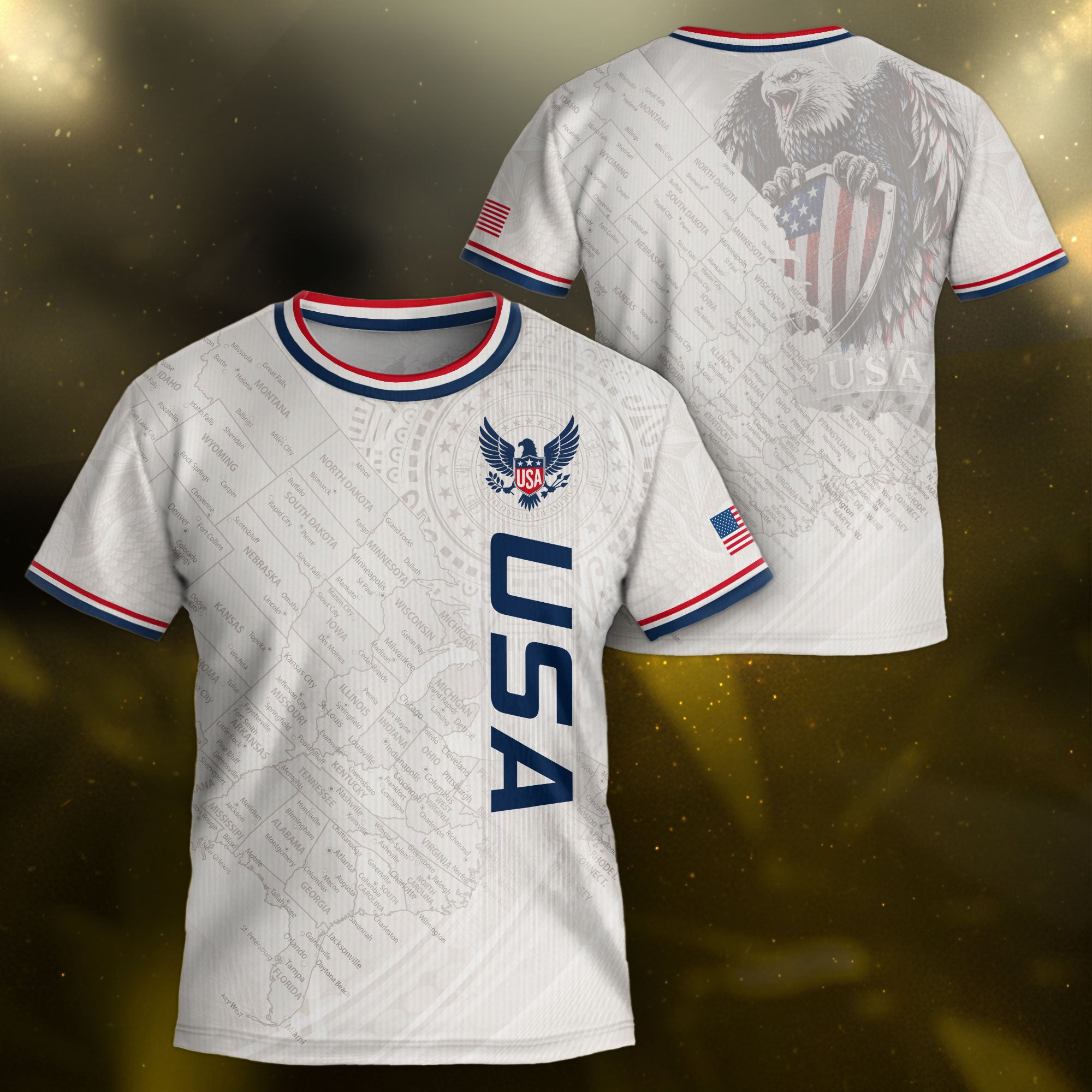 USA Kids Soccer Jersey Set White Eagle Patriotic Youth Football Outfit Kit