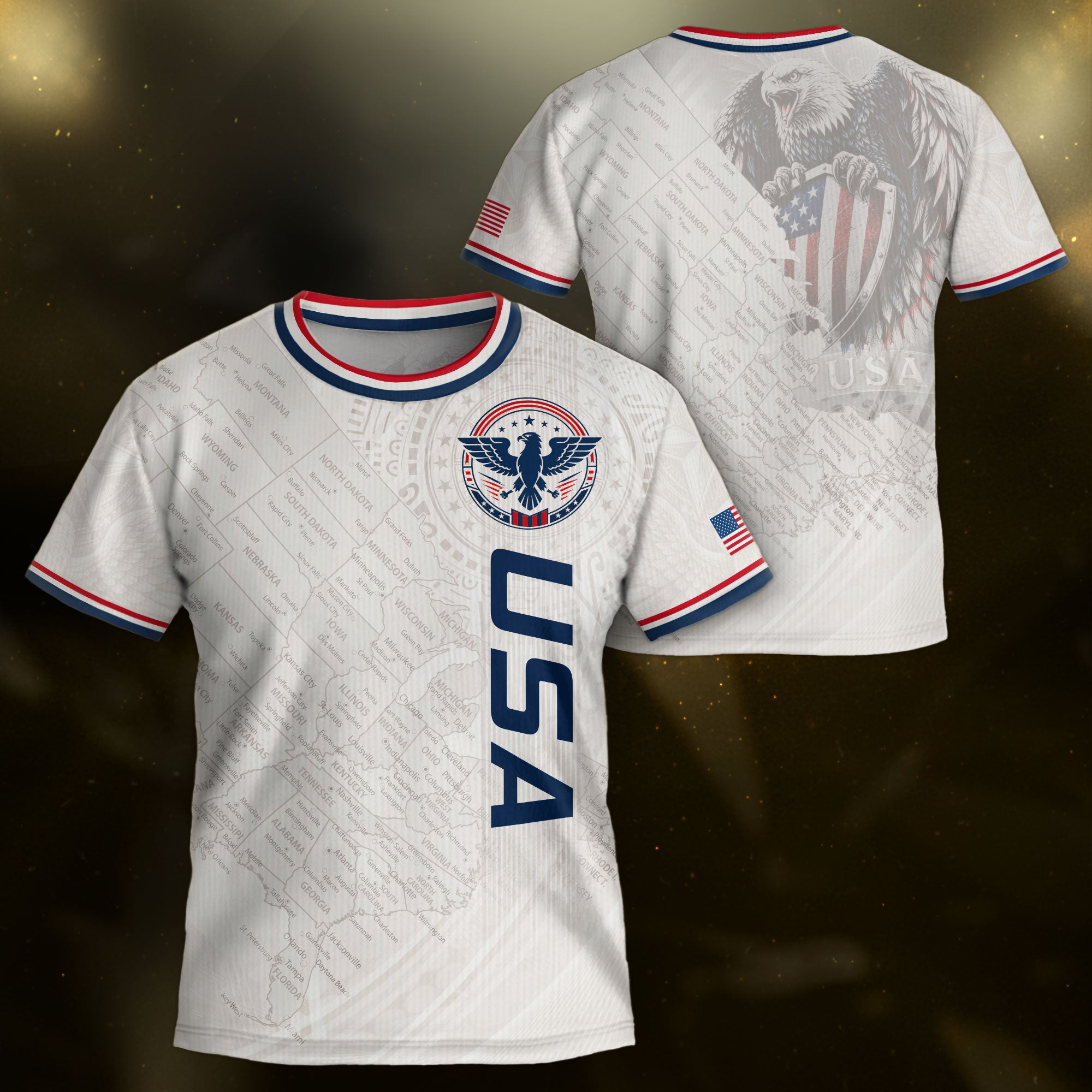 USA Kids Soccer Jersey Set White Eagle Patriotic Youth Football Outfit Kit