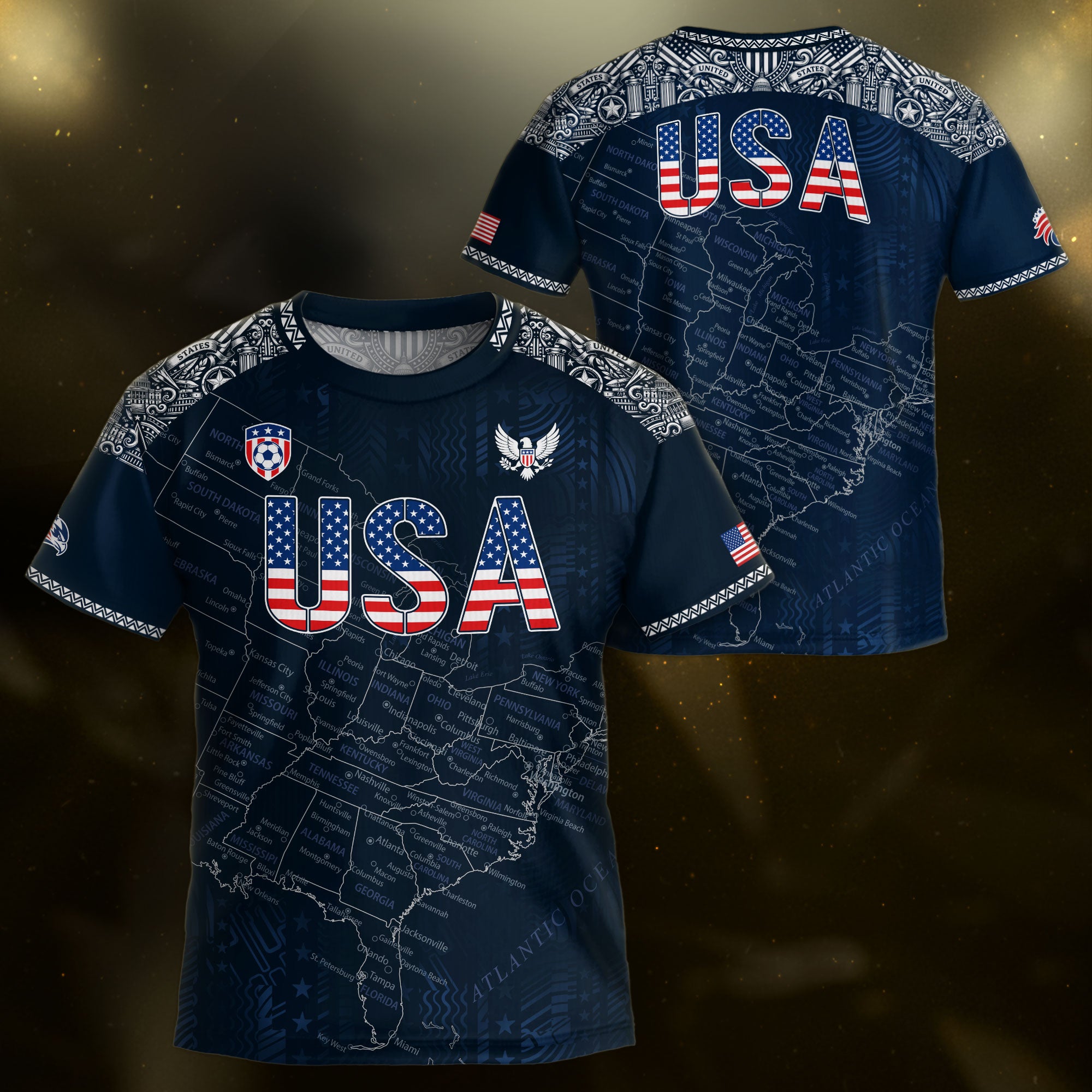 USA Kids Soccer Jersey Set Navy Blue Flag Graphic Youth Football Kit
