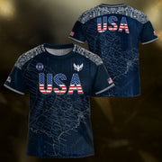 USA Kids Soccer Jersey Set Navy Blue Flag Graphic Youth Football Kit