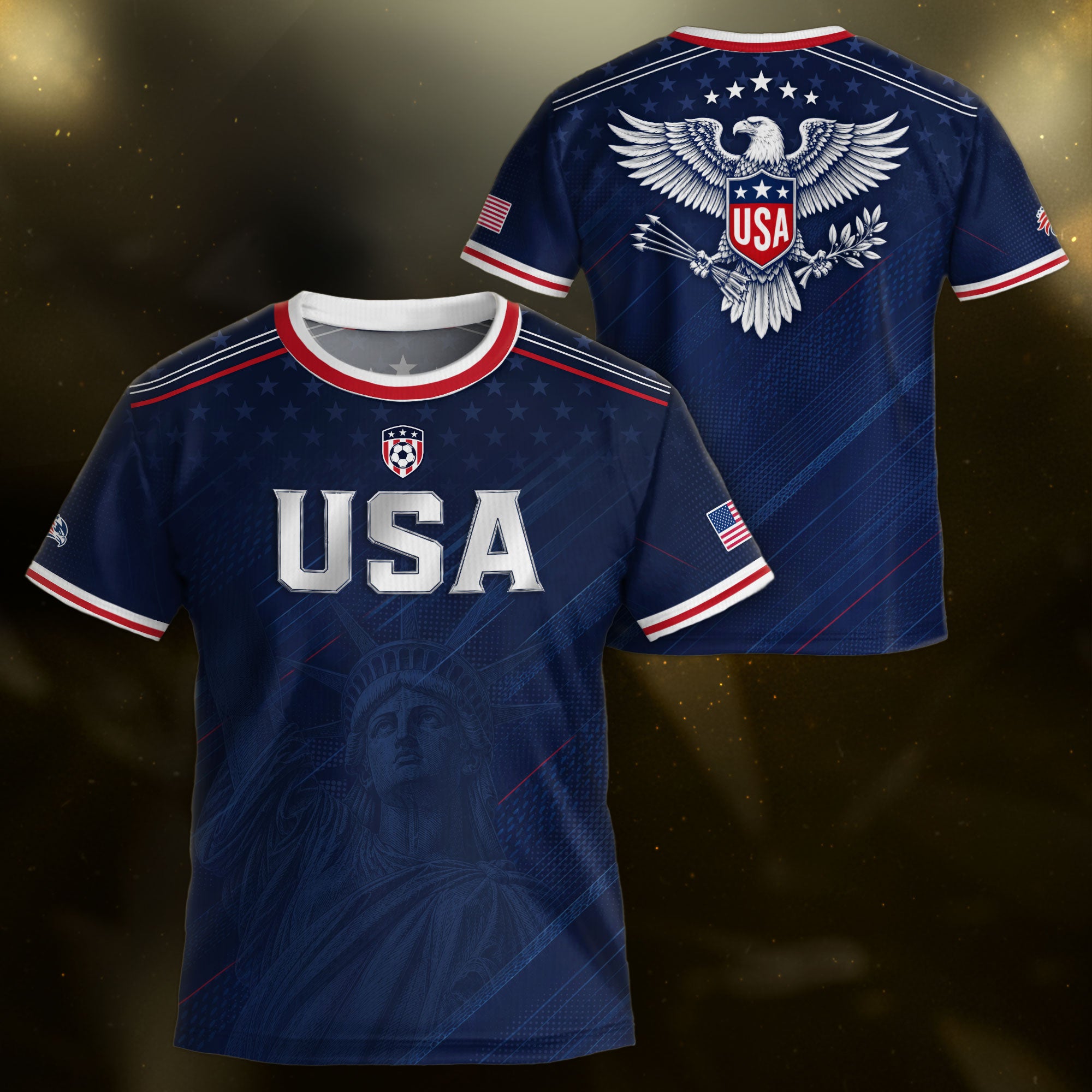 USA Kids Soccer Jersey Set Navy Blue Eagle Shield Youth Football Kit