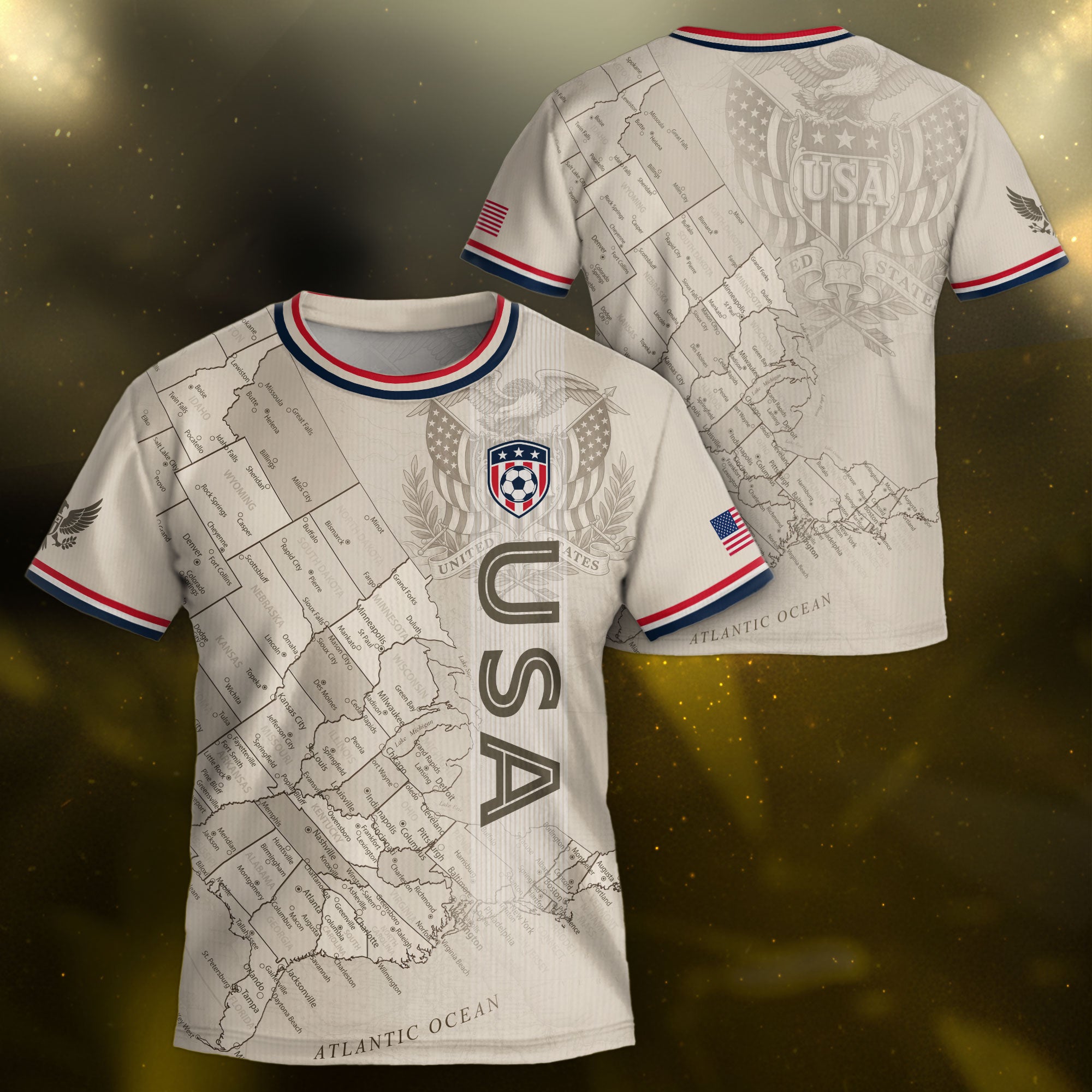 USA Kids Soccer Jersey Set Off White Map Graphic Youth Football Kit