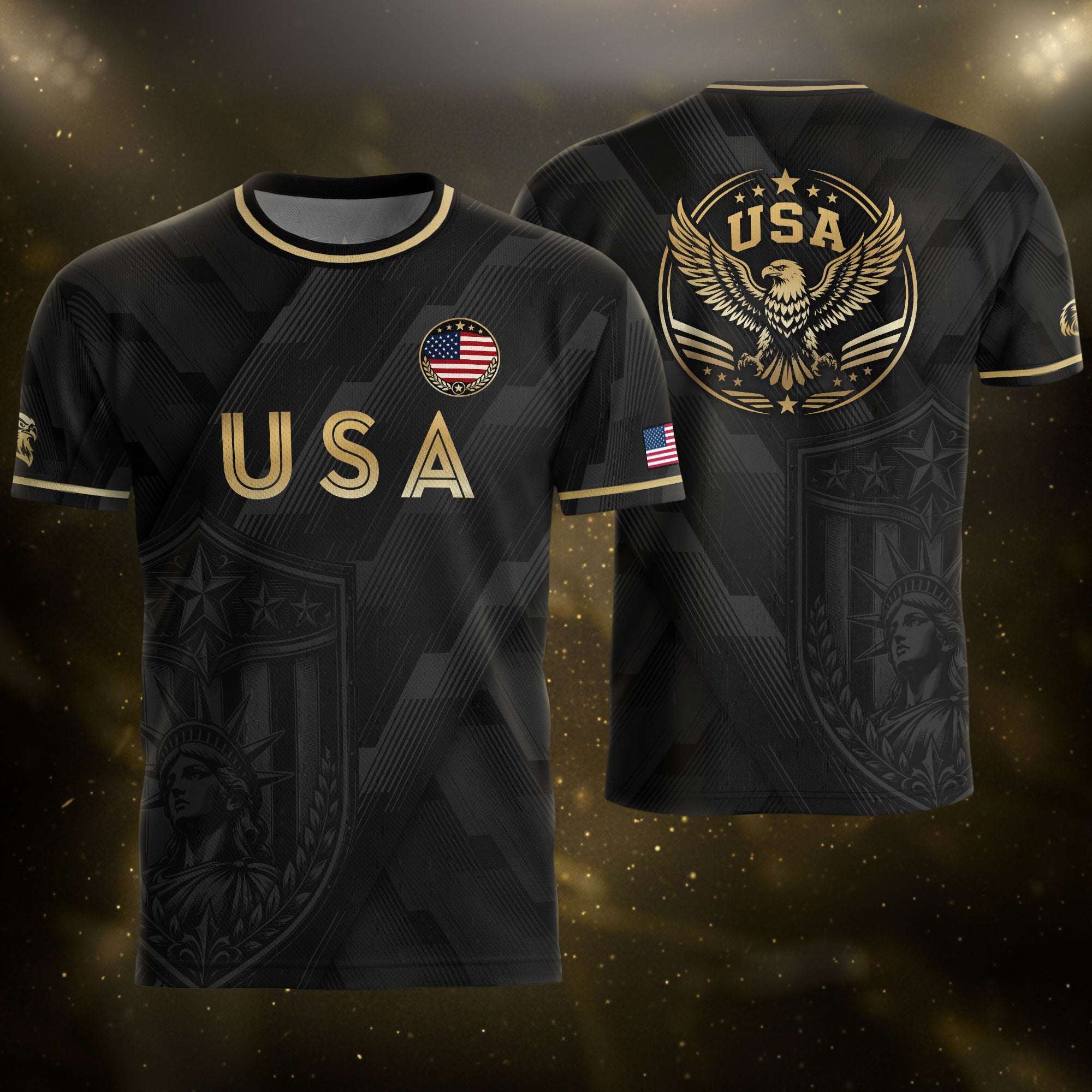 Black Adult Soccer Jersey Gold Style Iconic USA Eagle Graphic Team Training Shirt