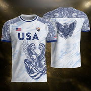 Athletic White Blue USA Soccer Jersey Adult Patriotic Eagle United States Team Shirt