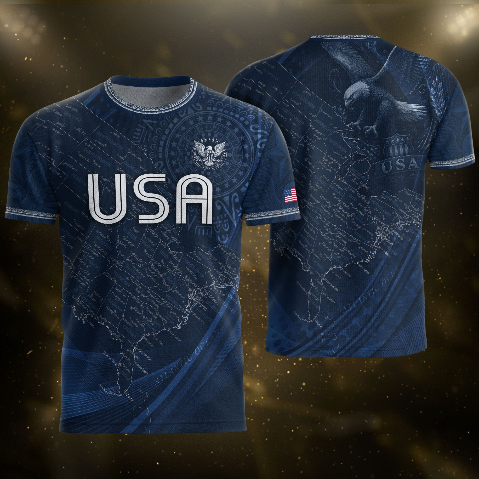 USA Soccer Jersey Vintage Navy US Map American Flag Shirt Patriotic Eagle Soccer Fan Tee
