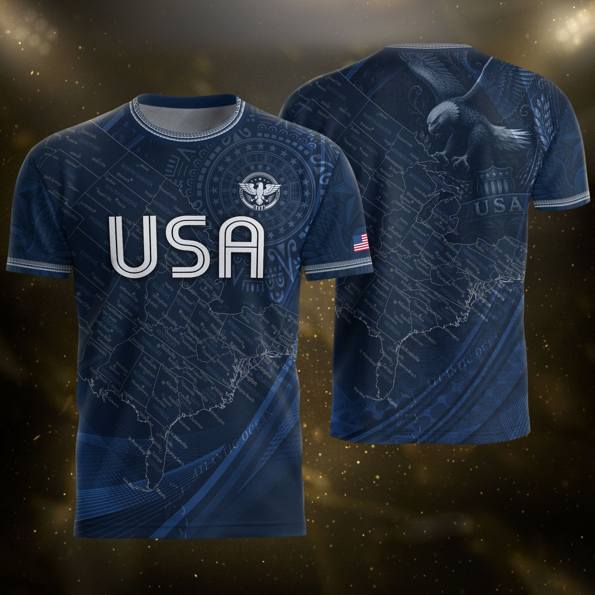 USA Soccer Jersey Vintage Navy US Map American Flag Shirt Patriotic Eagle Soccer Fan Tee