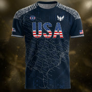 Navy USA Soccer Jersey Flag Pattern US Map American Shirt Patriotic Stars Stripes