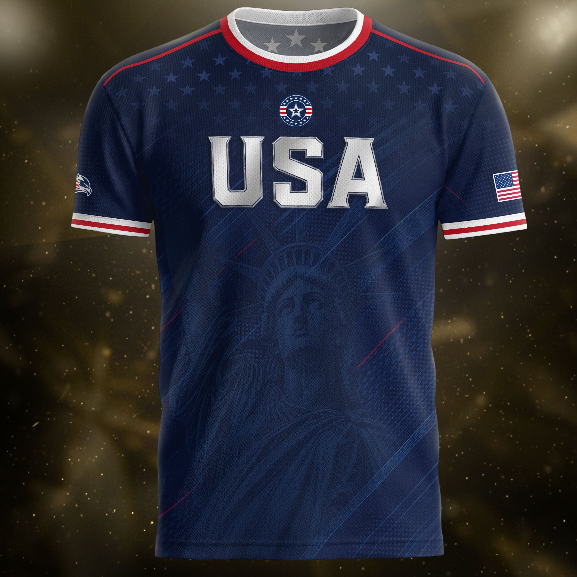 Navy USA Soccer Jersey Men Patriotic United States Football Shirt Silver USA Text Gift