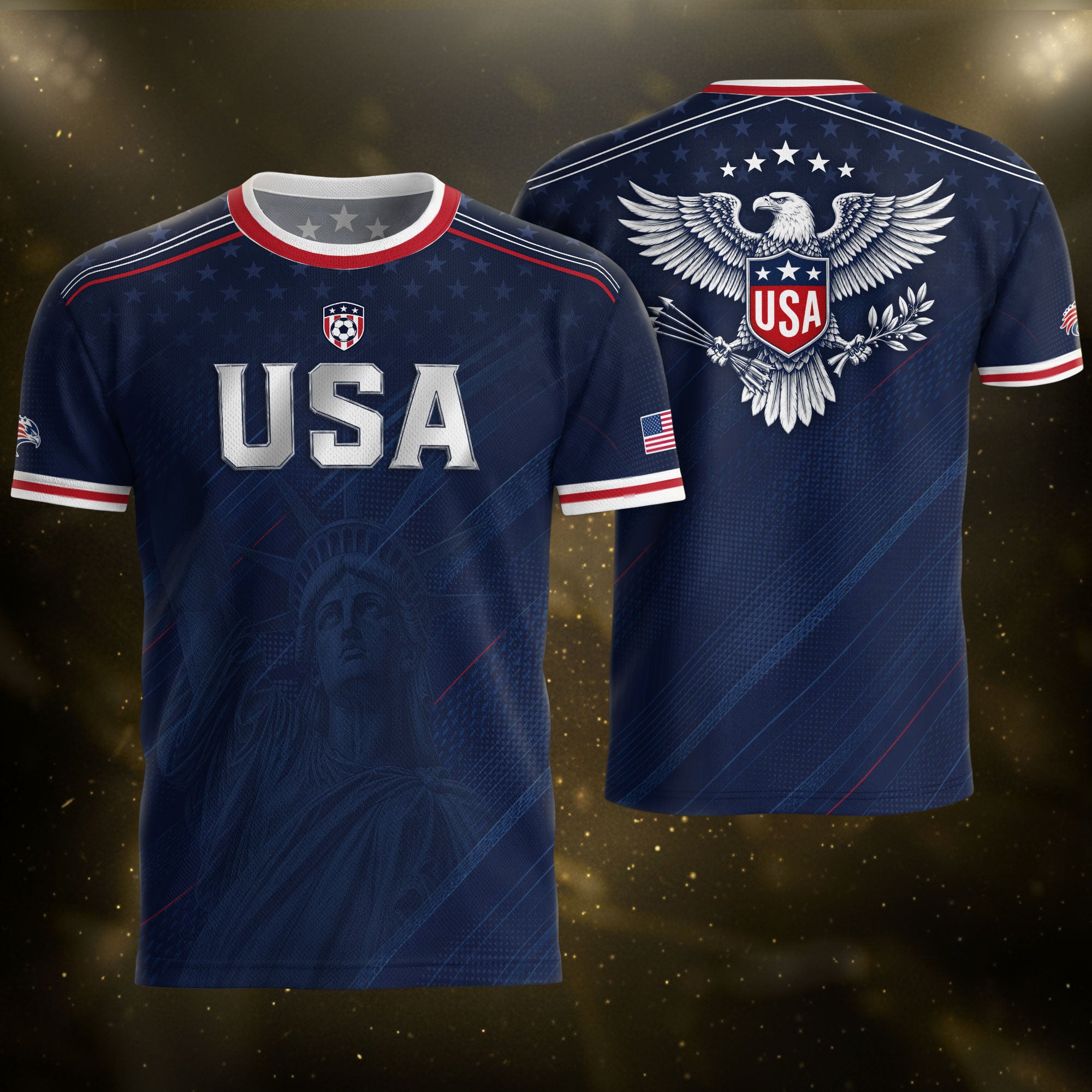 Navy USA Soccer Jersey Men Patriotic United States Football Shirt Silver USA Text Gift