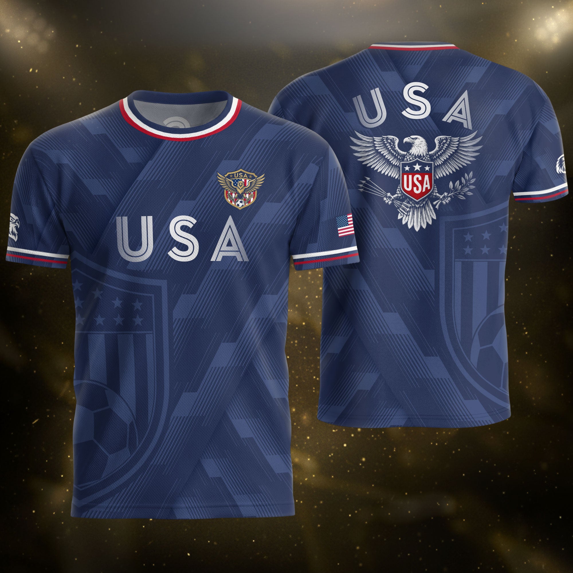 Navy Blue USA Soccer Jersey Patriotic Eagle Graphic Football Shirt for Men American Pride Sports Fan Apparel