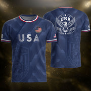 Navy Blue USA Soccer Jersey Patriotic Eagle Graphic Football Shirt for Men American Pride Sports Fan Apparel