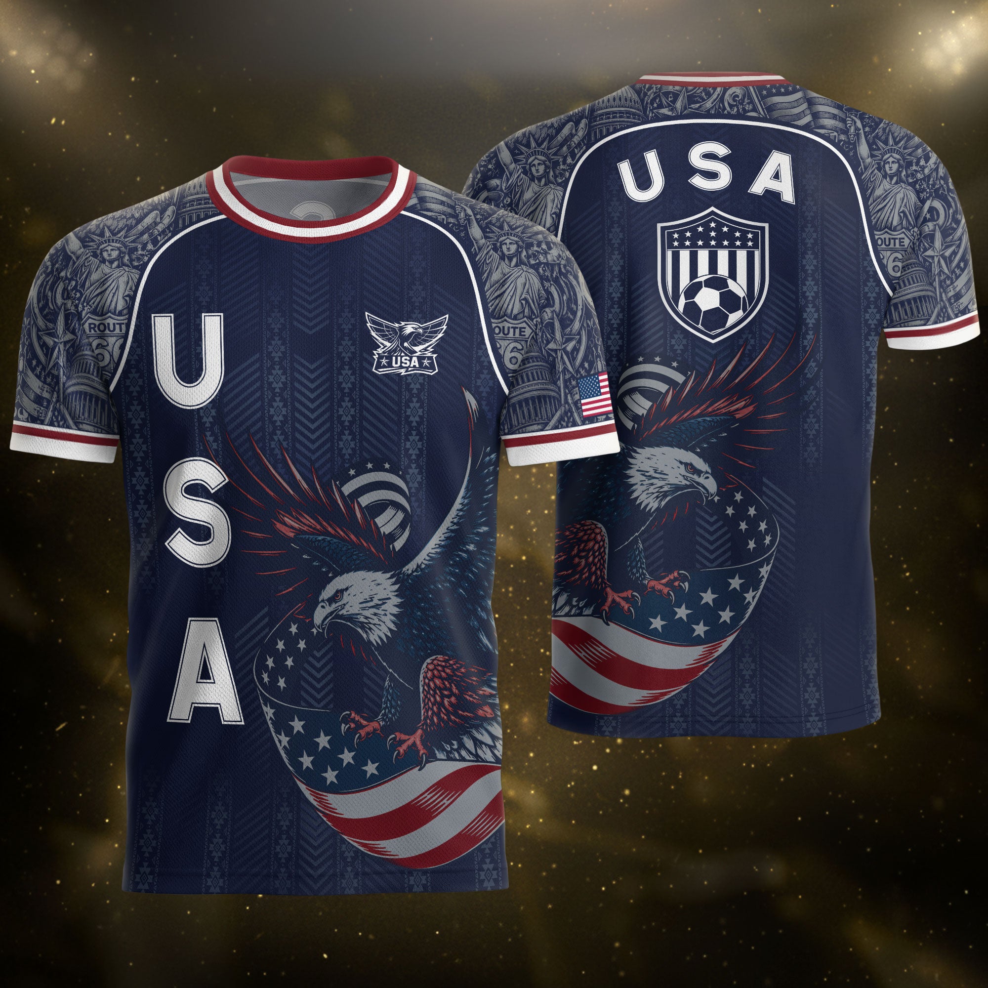 Navy Blue USA Soccer Jersey Bald Eagle Football Shirt Patriotic American Flag Sports Fan Apparel for Men