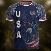 Navy Blue USA Soccer Jersey Bald Eagle Football Shirt Patriotic American Flag Sports Fan Apparel for Men