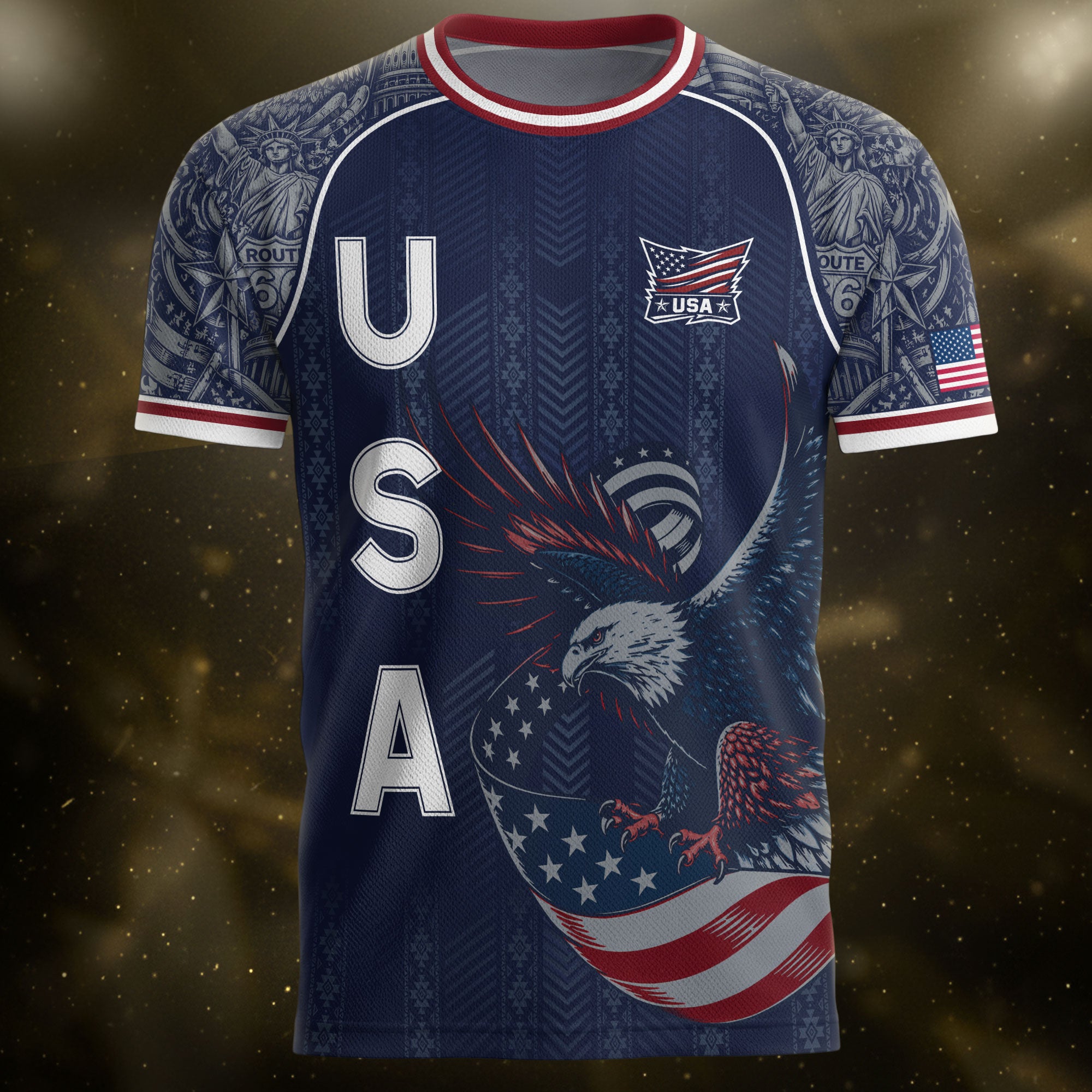 Navy Blue USA Soccer Jersey Bald Eagle Football Shirt Patriotic American Flag Sports Fan Apparel for Men