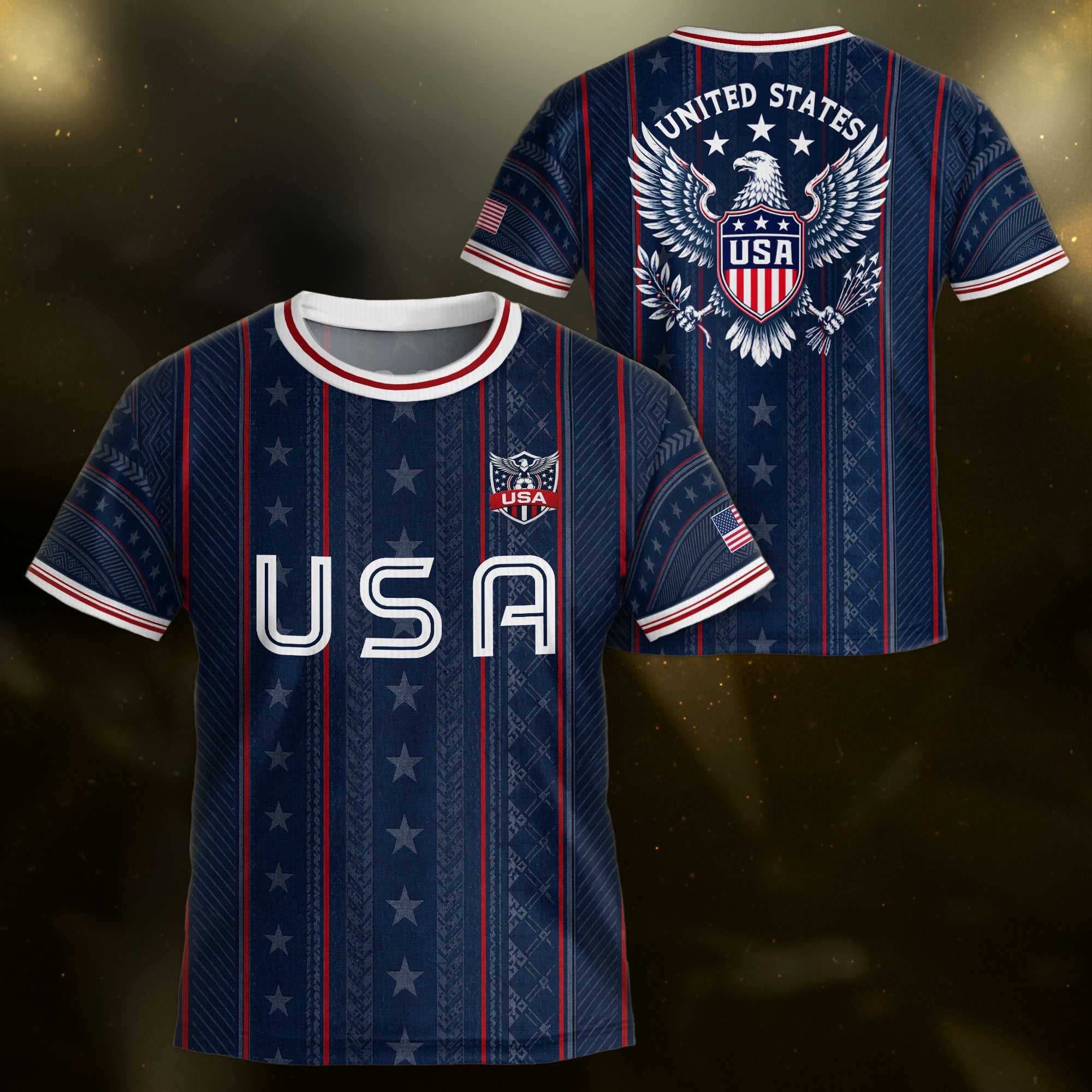 USA Kids Soccer Jersey Set Navy Blue White Striped Youth Football Kit