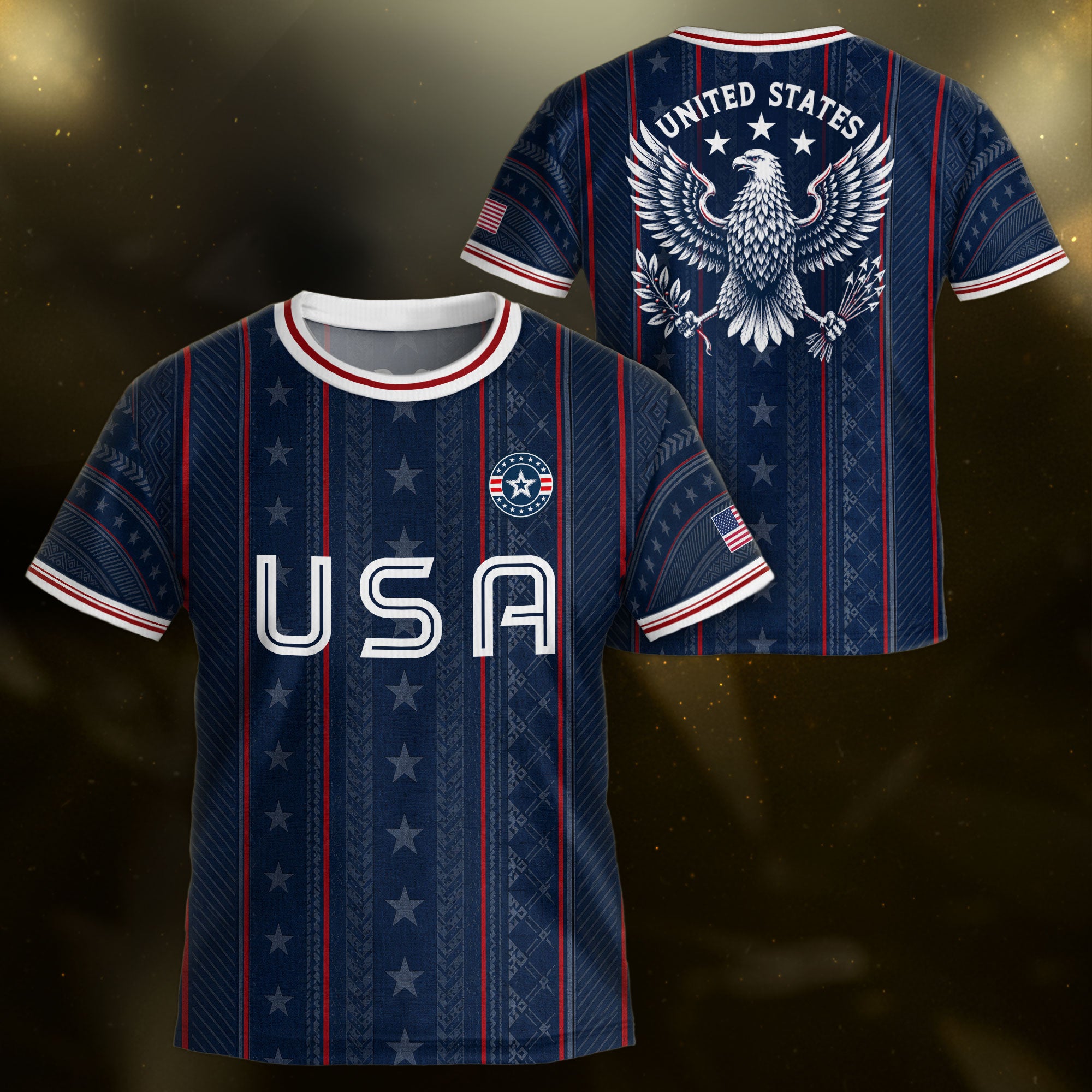 USA Kids Soccer Jersey Set Navy Blue White Striped Youth Football Kit