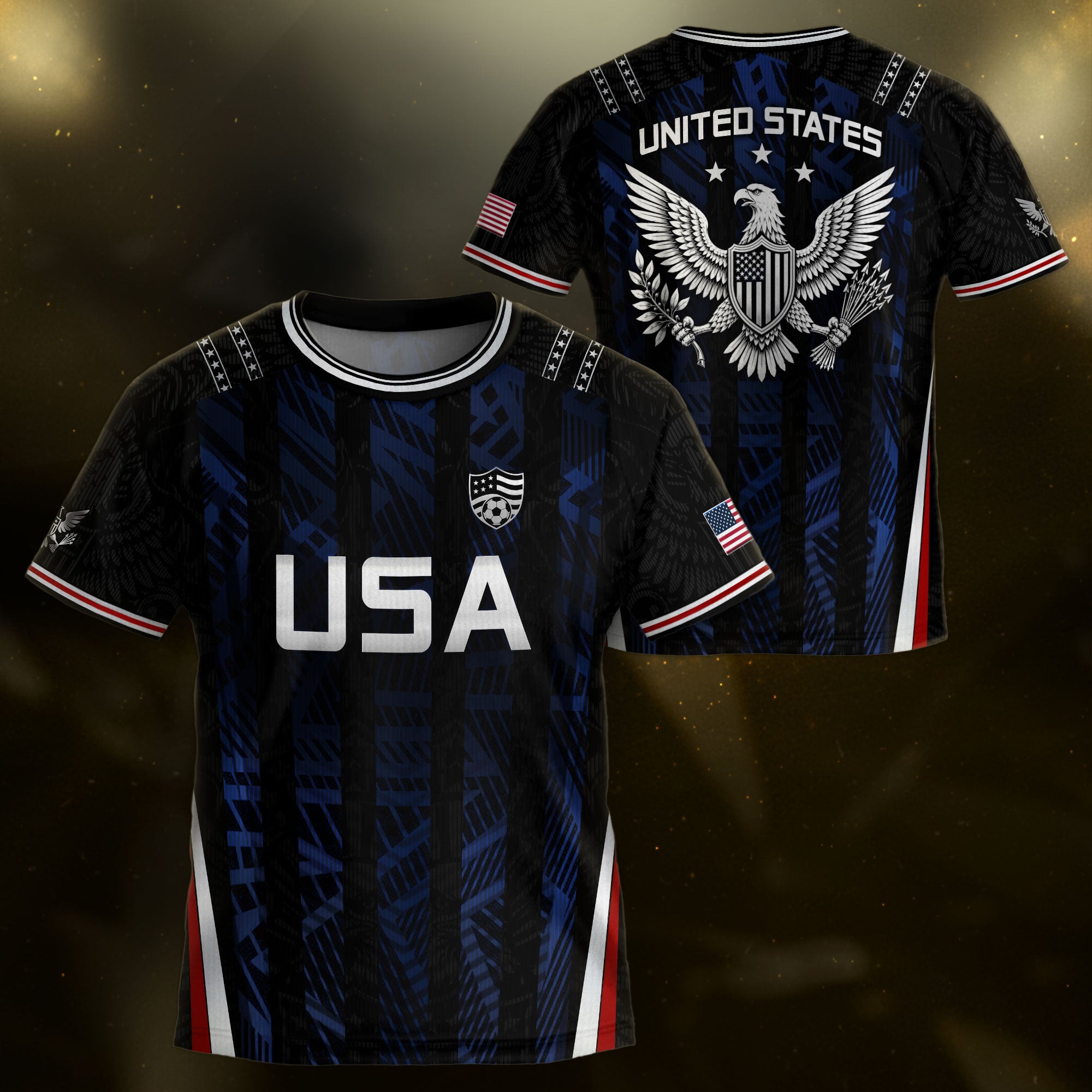 USA Kids Soccer Jersey Set Black Navy Eagle Crest Youth Football Kit