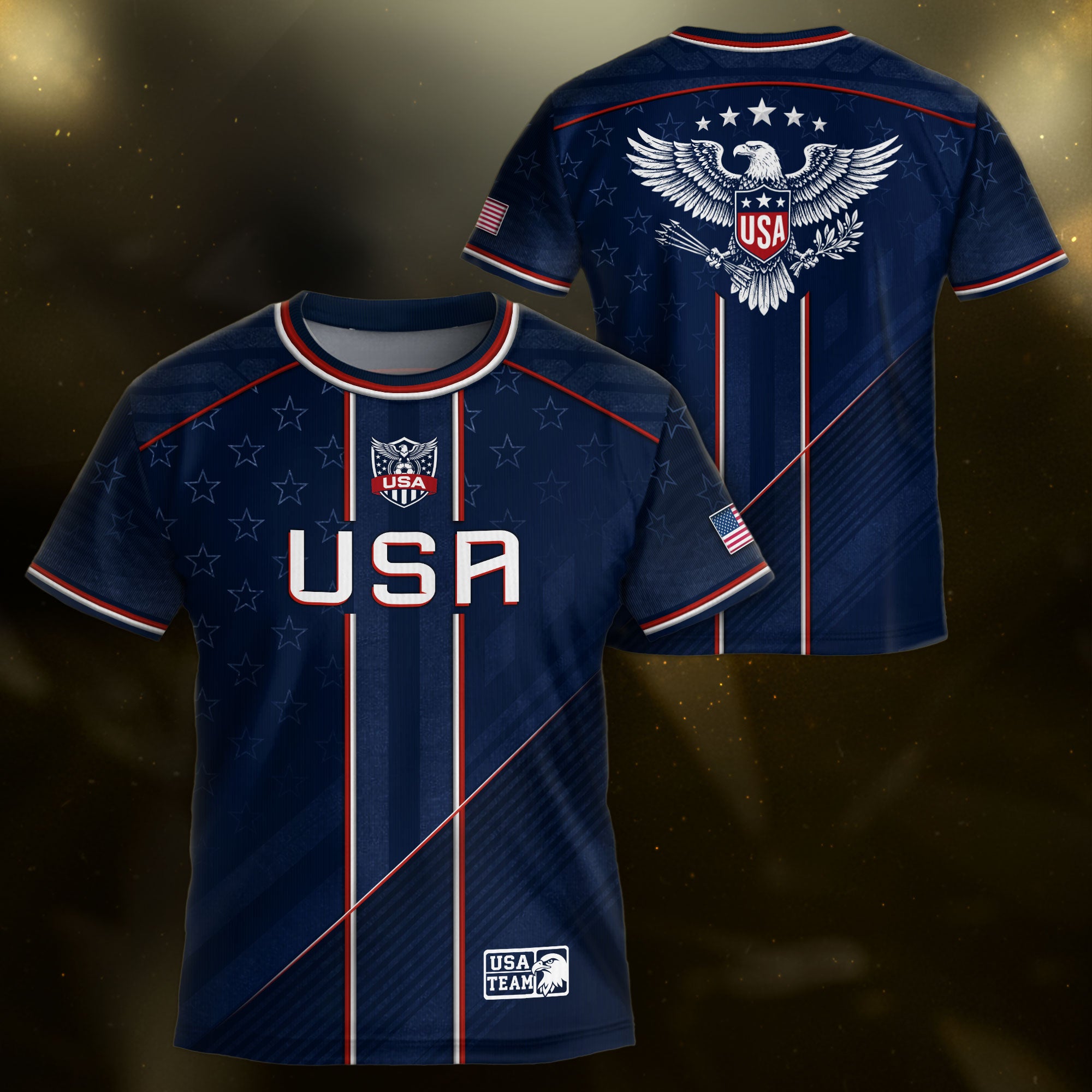USA Kids Soccer Jersey Set Navy Blue Red Line Youth Football Outfit