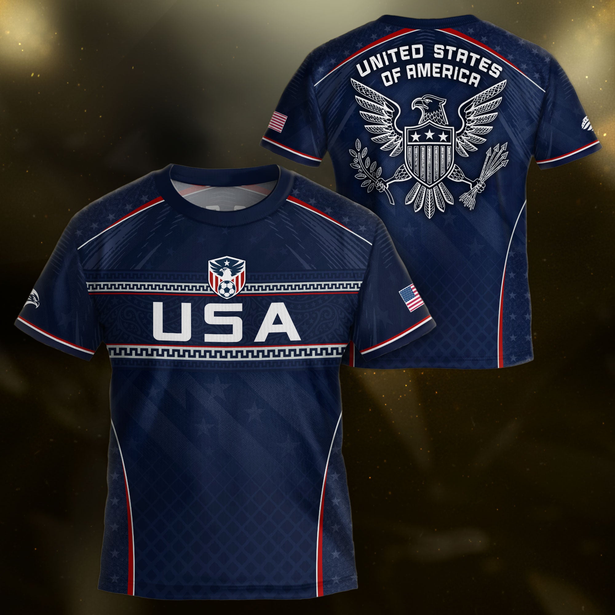 USA Kids Soccer Jersey Set Navy Blue Chest Stripe Youth Football Kit