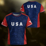 USA Kids Soccer Jersey Youth Navy Blue Red Patriotic Stars Graphic Football Shirt