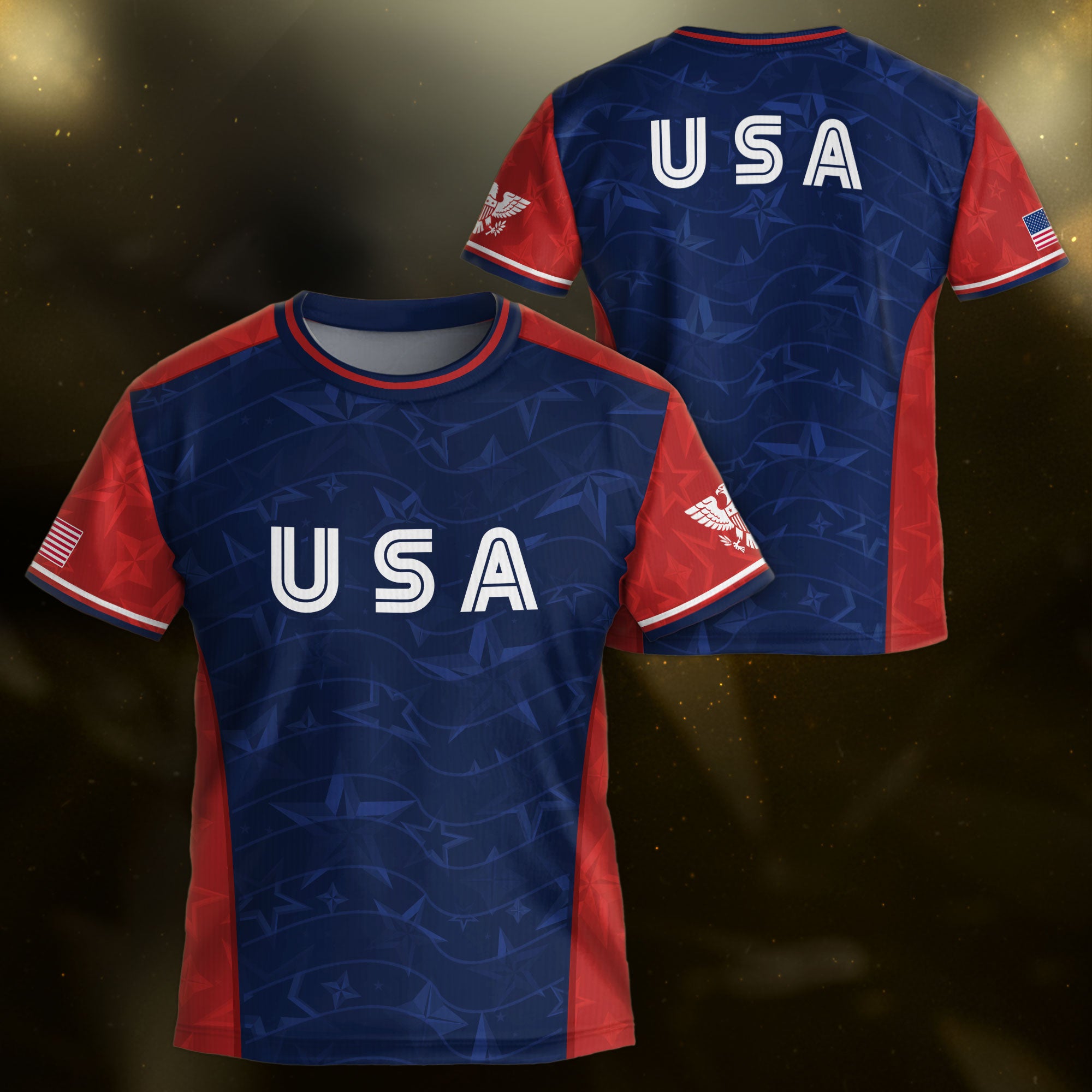 USA Kids Soccer Jersey Youth Navy Blue Red Patriotic Stars Graphic Football Shirt