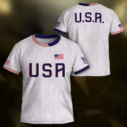 USA Kids Soccer Jersey Youth White Patriotic Stars Eagle Graphic Football Shirt