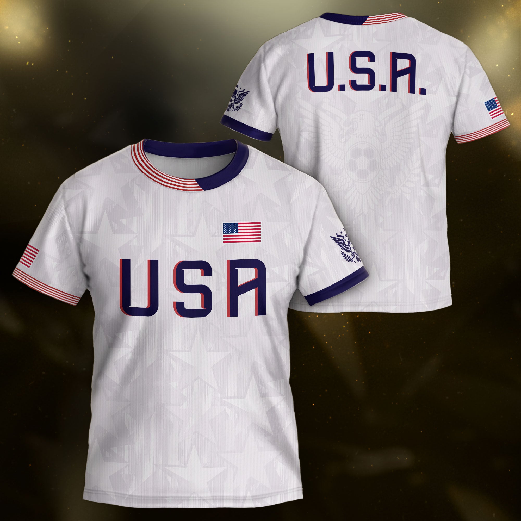 USA Kids Soccer Jersey Youth White Patriotic Stars Eagle Graphic Football Shirt