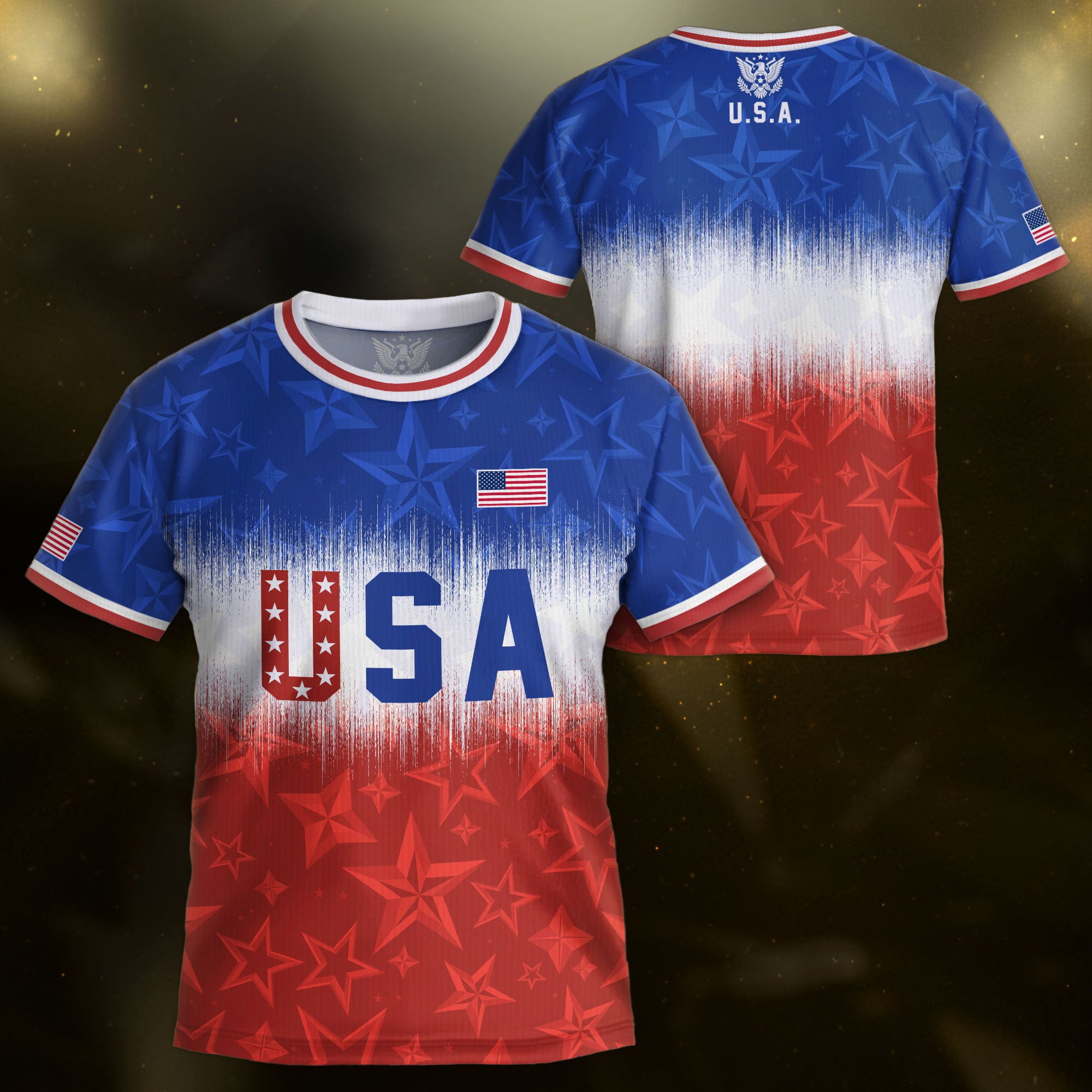USA Kids Soccer Jersey Youth Blue White Red Tie Dye Stars Patriotic Football Shirt