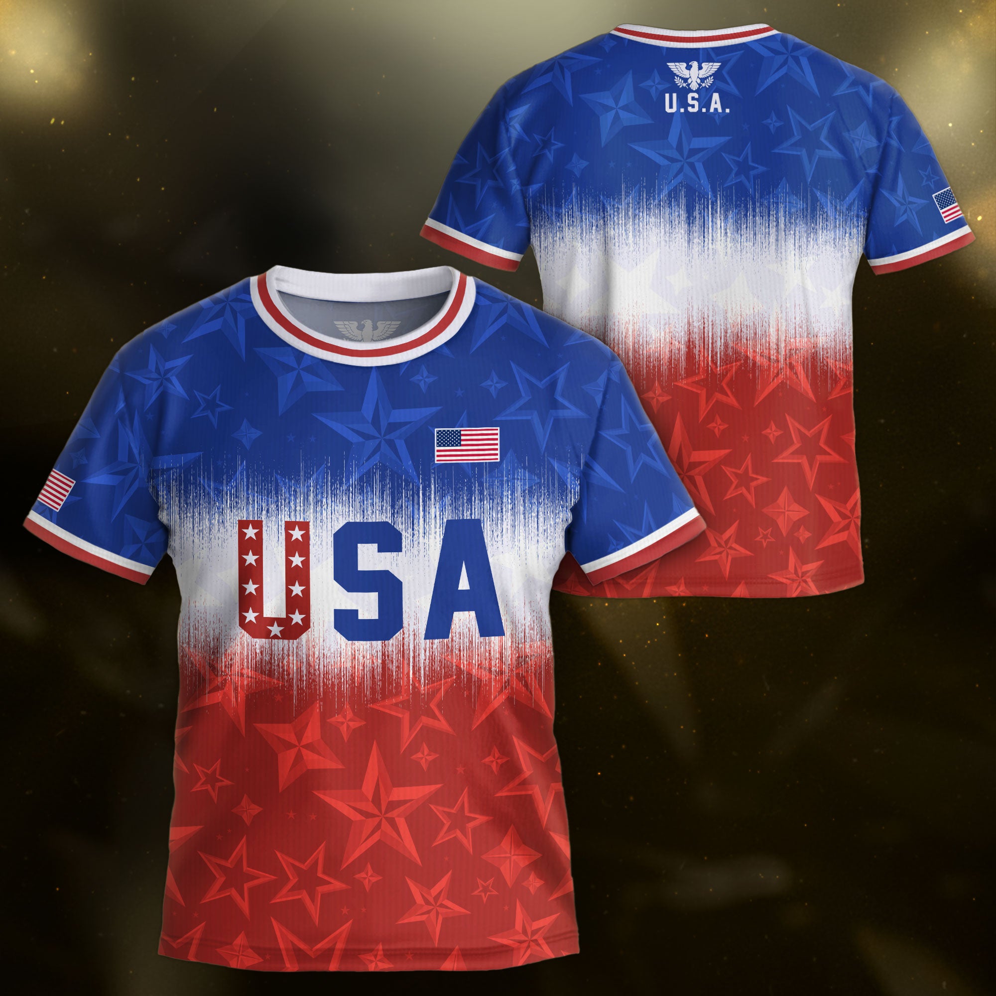 USA Kids Soccer Jersey Youth Blue White Red Tie Dye Stars Patriotic Football Shirt