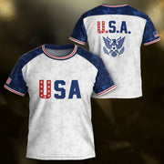 USA Kids Soccer Jersey Youth White Blue Raglan Patriotic Stars Eagle Football Shirt