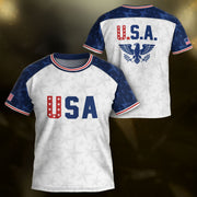 USA Kids Soccer Jersey Youth White Blue Raglan Patriotic Stars Eagle Football Shirt