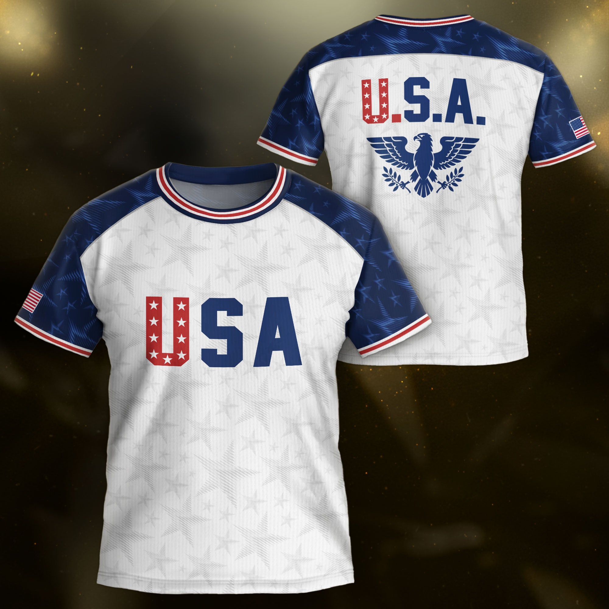 USA Kids Soccer Jersey Youth White Blue Raglan Patriotic Stars Eagle Football Shirt
