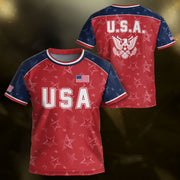 USA Kids Soccer Jersey Youth Red Blue Raglan Patriotic Stars Eagle Football Shirt