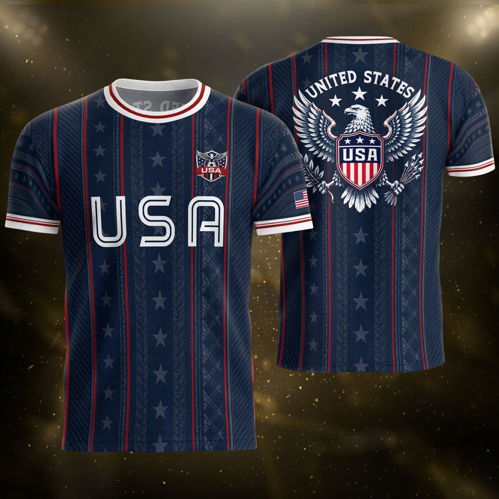 Navy USA Soccer Jersey American Pride Graphic Stripe Soccer Shirt Patriotic Fan Gear