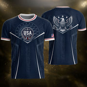 USA Soccer Jersey Navy Blue American Flag Shirt Patriotic Eagle Shield Fan Tee