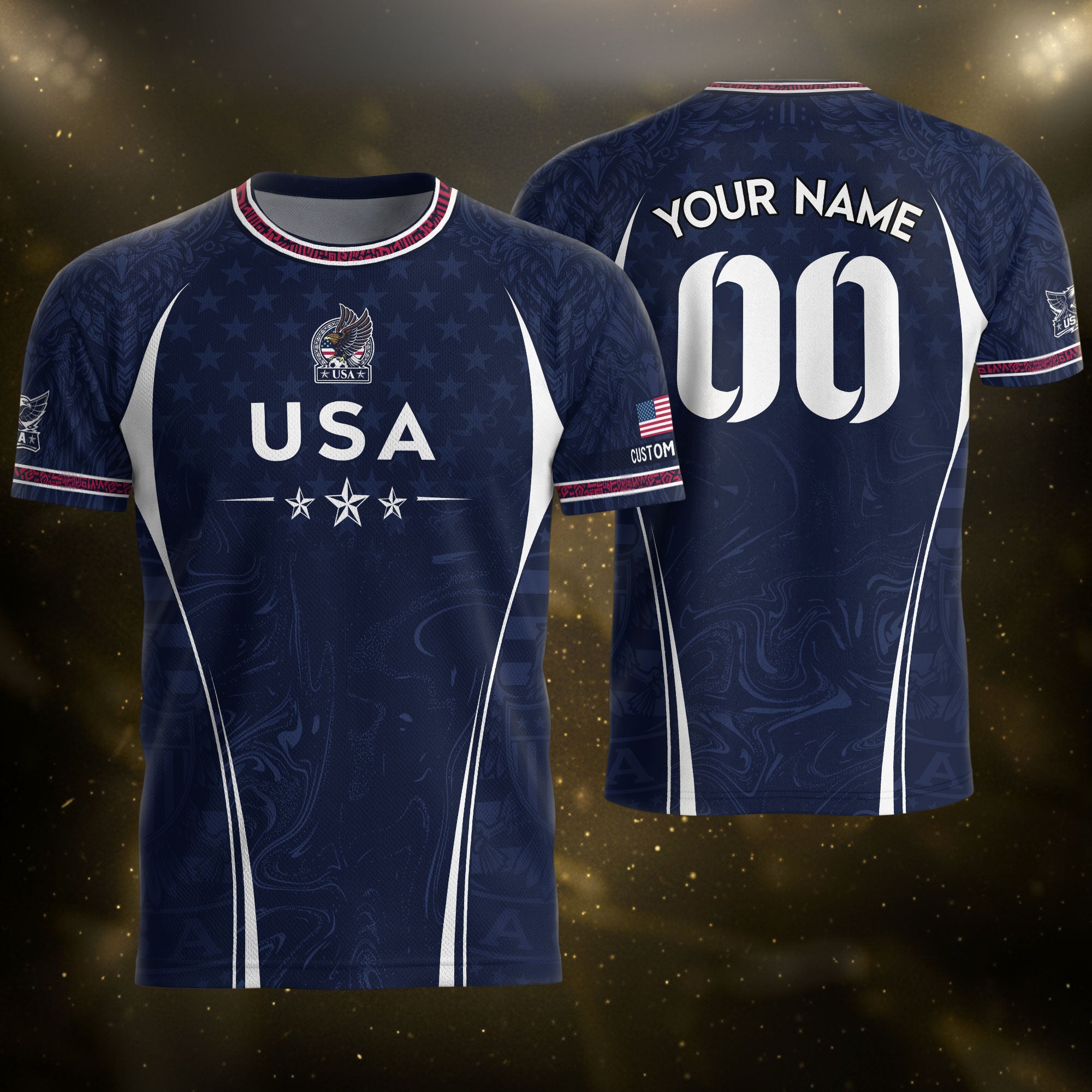 Men Athletic Sport T Shirt Outfits Personalized Custom Name USA Stars Soccer Jersey