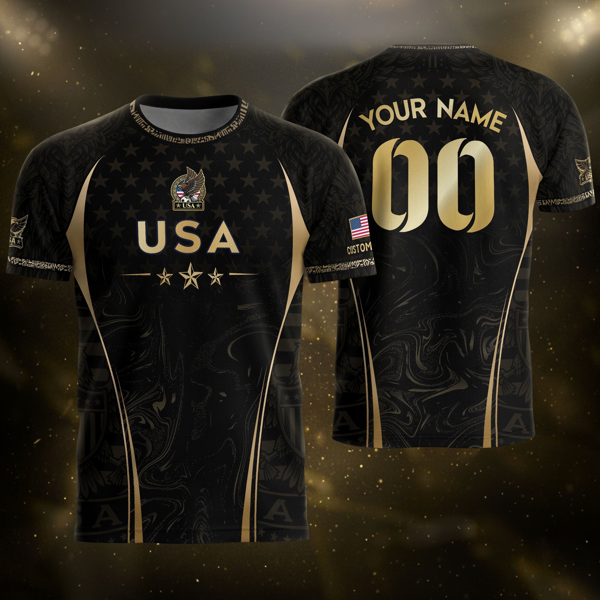 Men Sport T Shirt Outfits Personalized Custom Name USA Metallic Stars Soccer Jersey