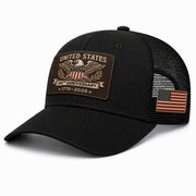 US 250th Anniversary Trucker Hat Vintage American Eagle Leather Patch Black Cap