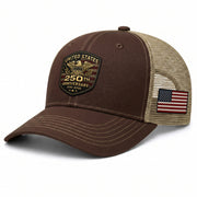 US 250th Anniversary Leather Patch Hat - Patriotic 1776-2026 American Flag Trucker Cap