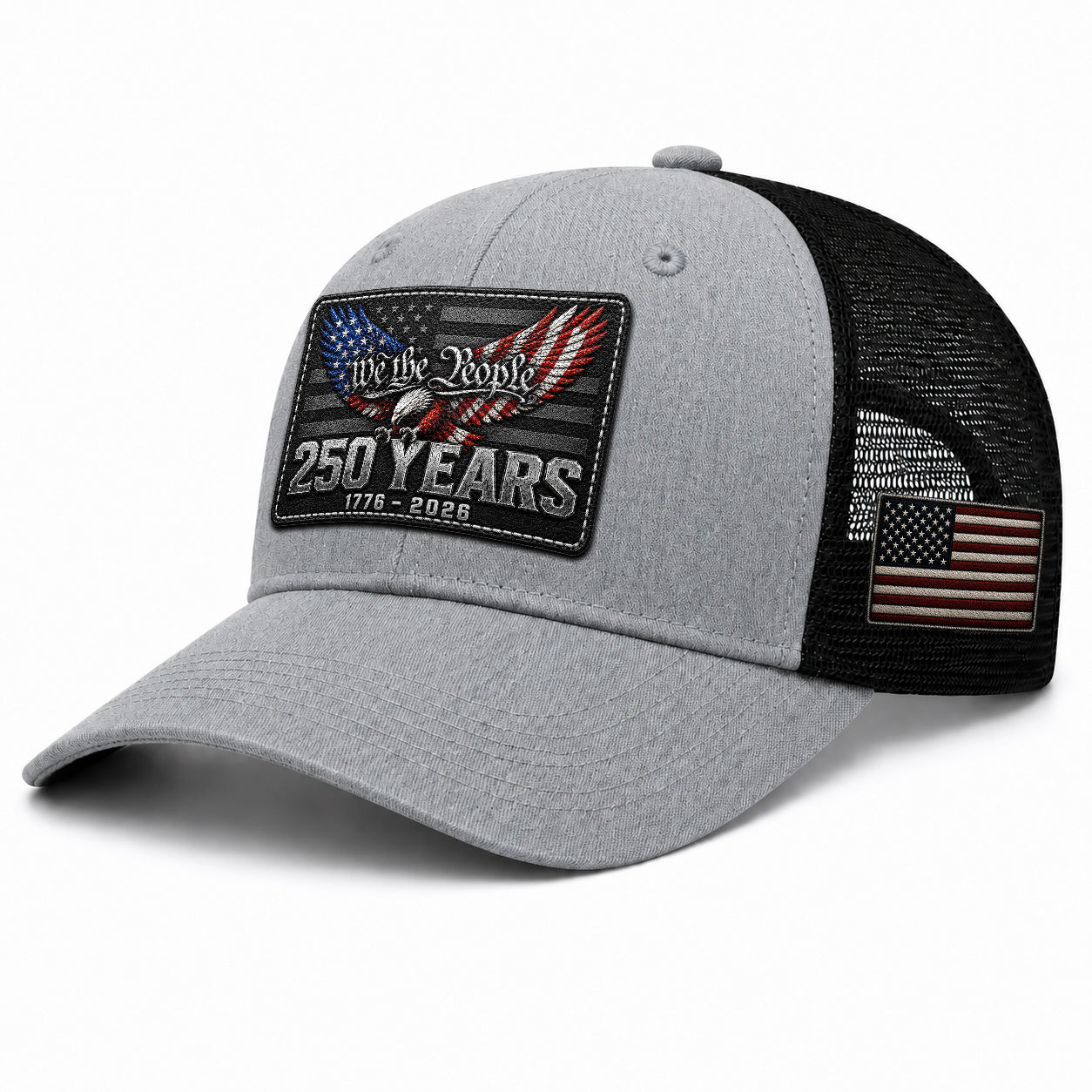 We The People 250 Years Hat - US Patriotic 1776-2026 American Flag Mesh Trucker Cap