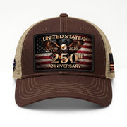 1776-2026 USA Commemorative Leather Patch Trucker Hat Majestic Eagle Mesh Back Cap