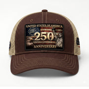 USA 250th Anniversary Leather Patch Trucker Hat Eagle & Statue of Liberty Mesh Cap