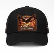 1776-2026 USA Heritage Leather Patch Trucker Cap Patriotic Eagle & Liberty Bell Hat