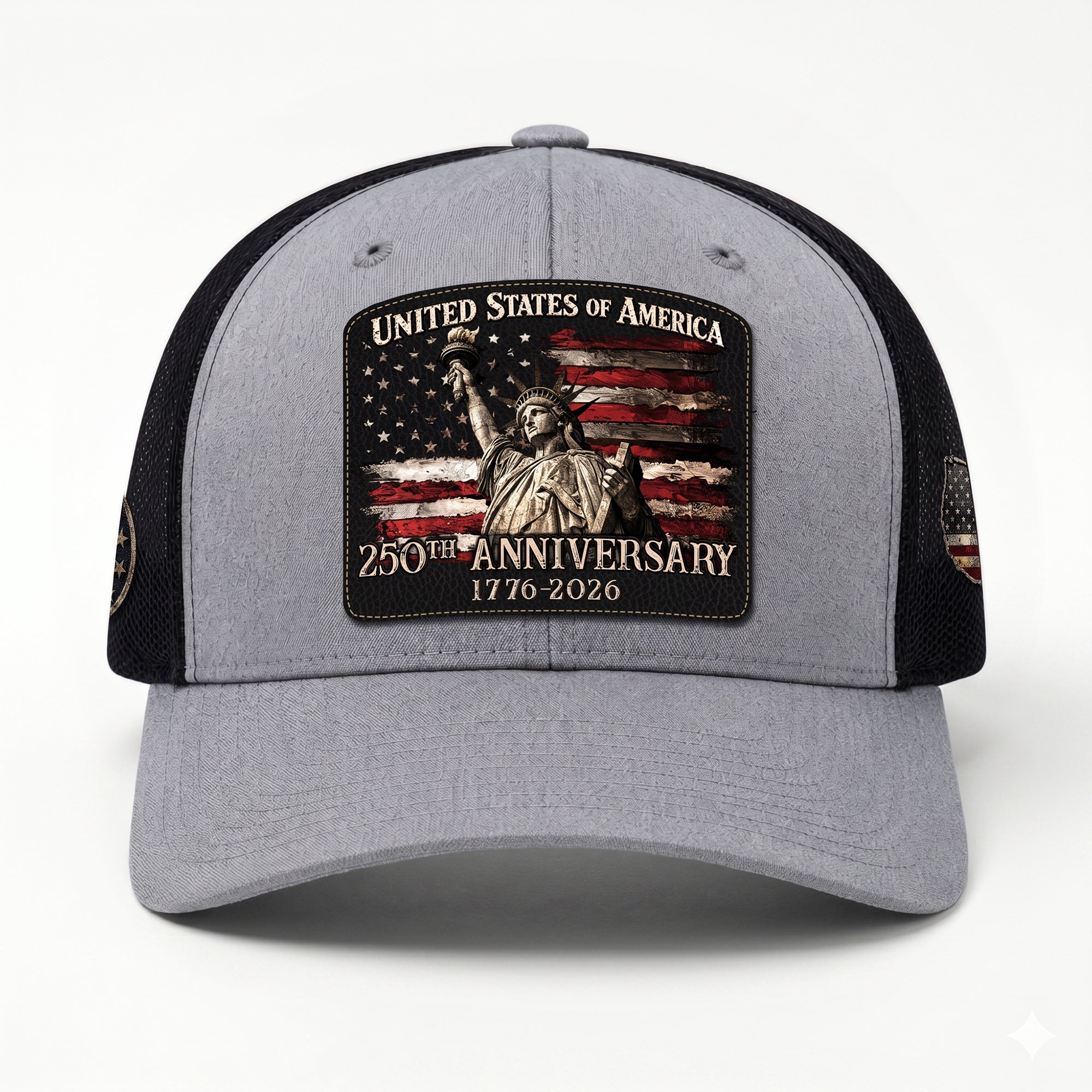 United States 1776-2026 Leather Patch Cap Patriotic Statue of Liberty Mesh Hat