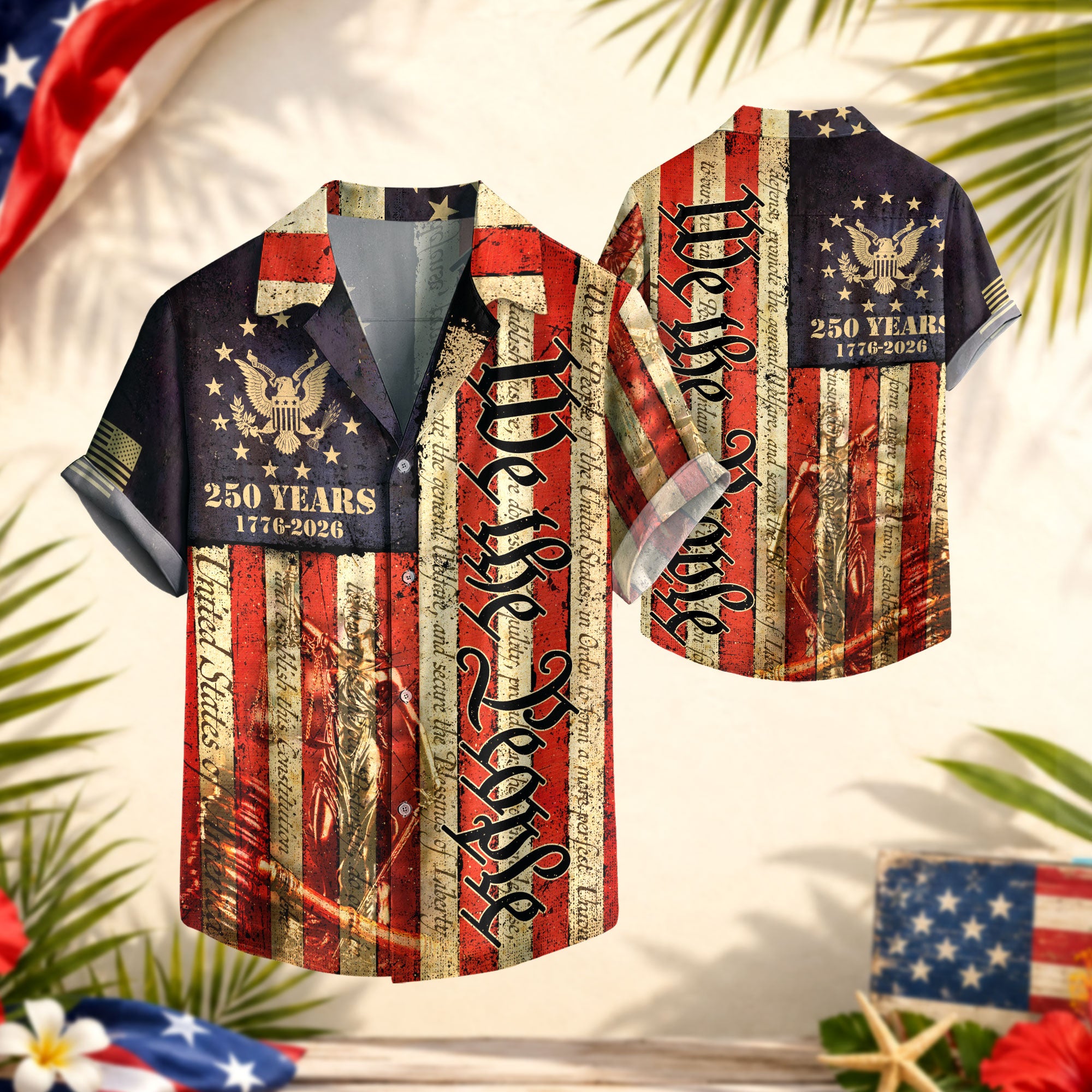 Hawaiian Shirt We The People Vintage US Flag 250th Anniversary Patriotic